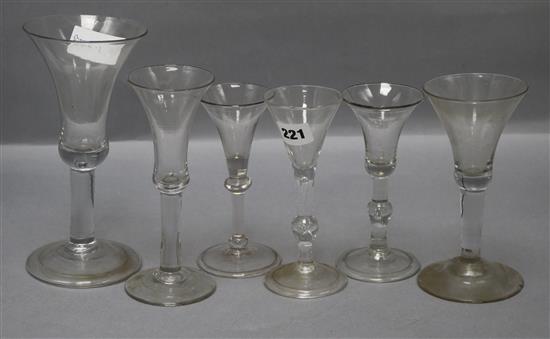 Six 18th century glasses height 22cm